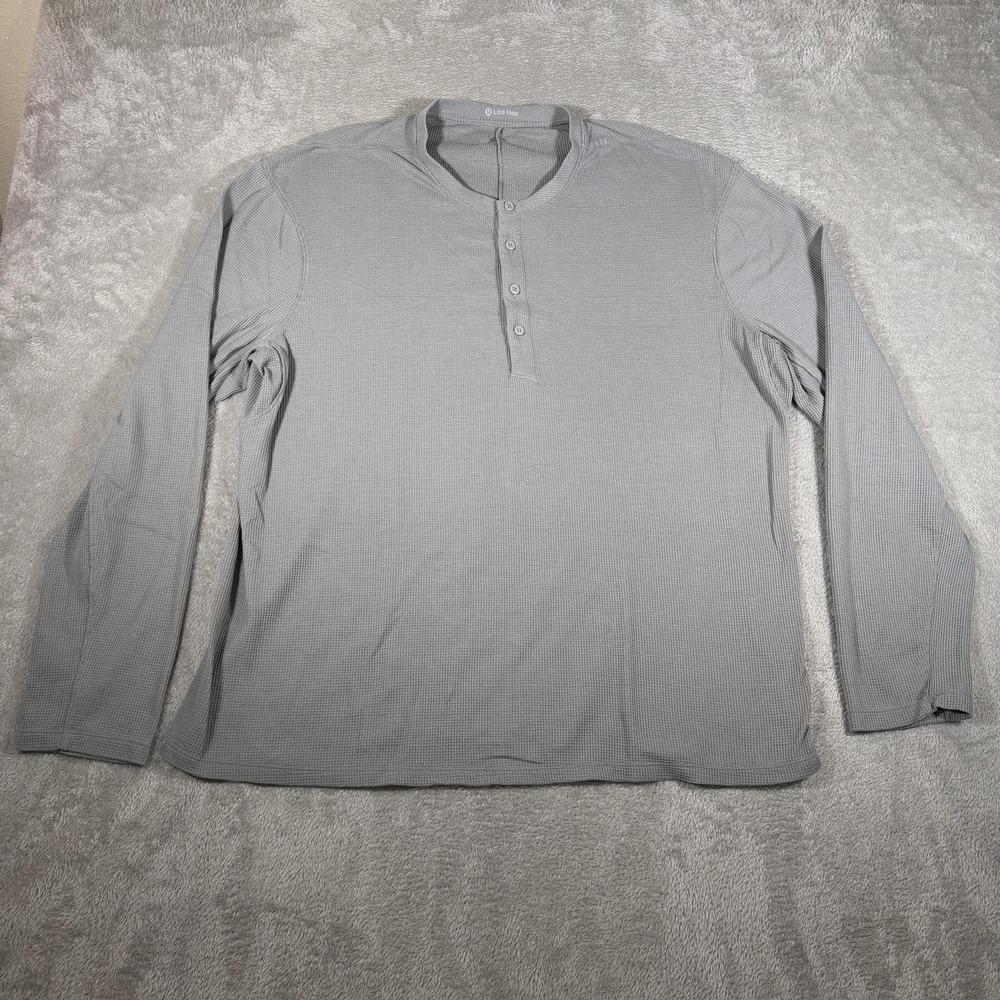 Lululemon Shift Stitch Henley Mens Gray Large Waffle Knit Long Sleeve‎ Warm